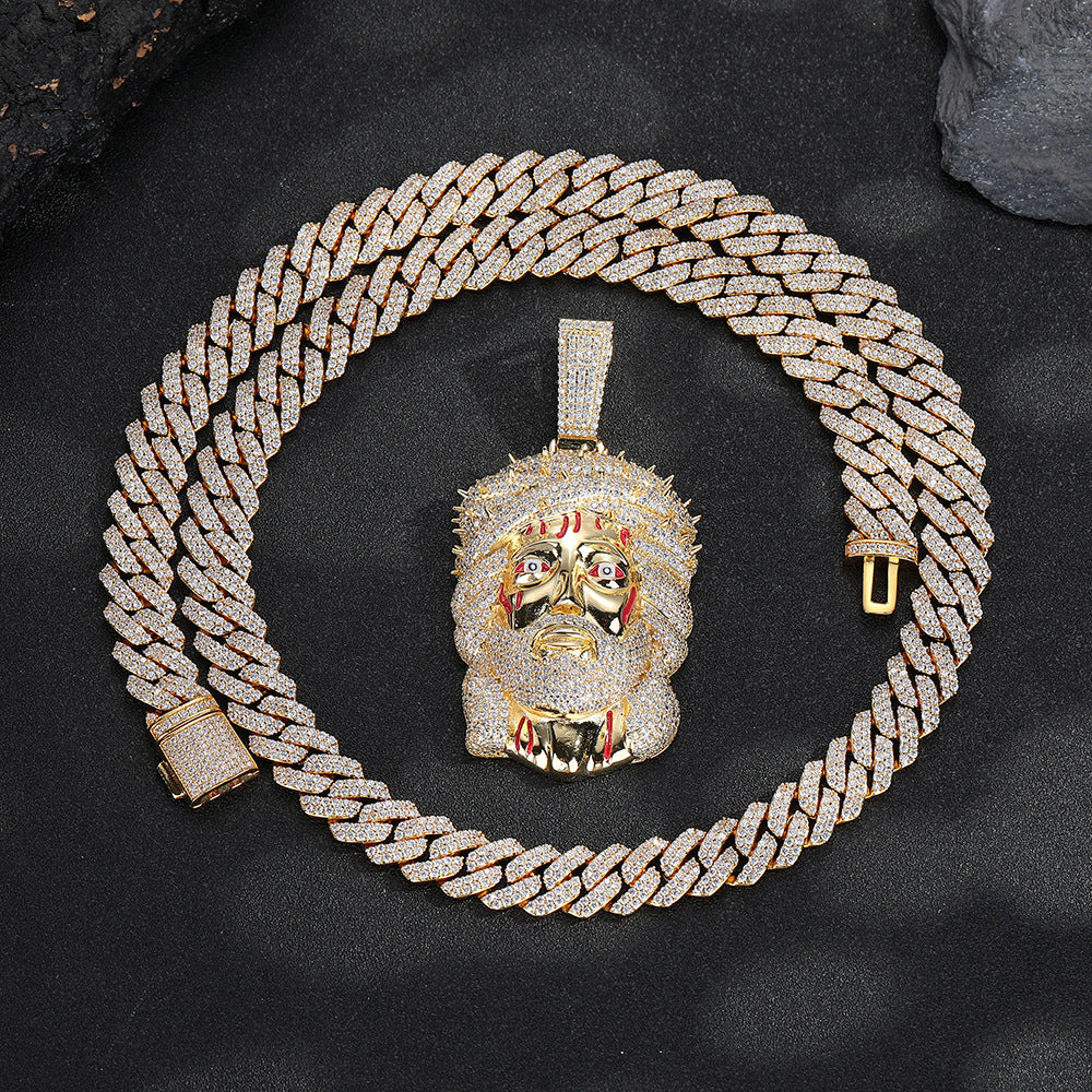 Gold-tone iced Crown of Thorns Jesus pendant in circular display