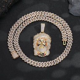 Gold-tone iced Crown of Thorns Jesus pendant in circular display