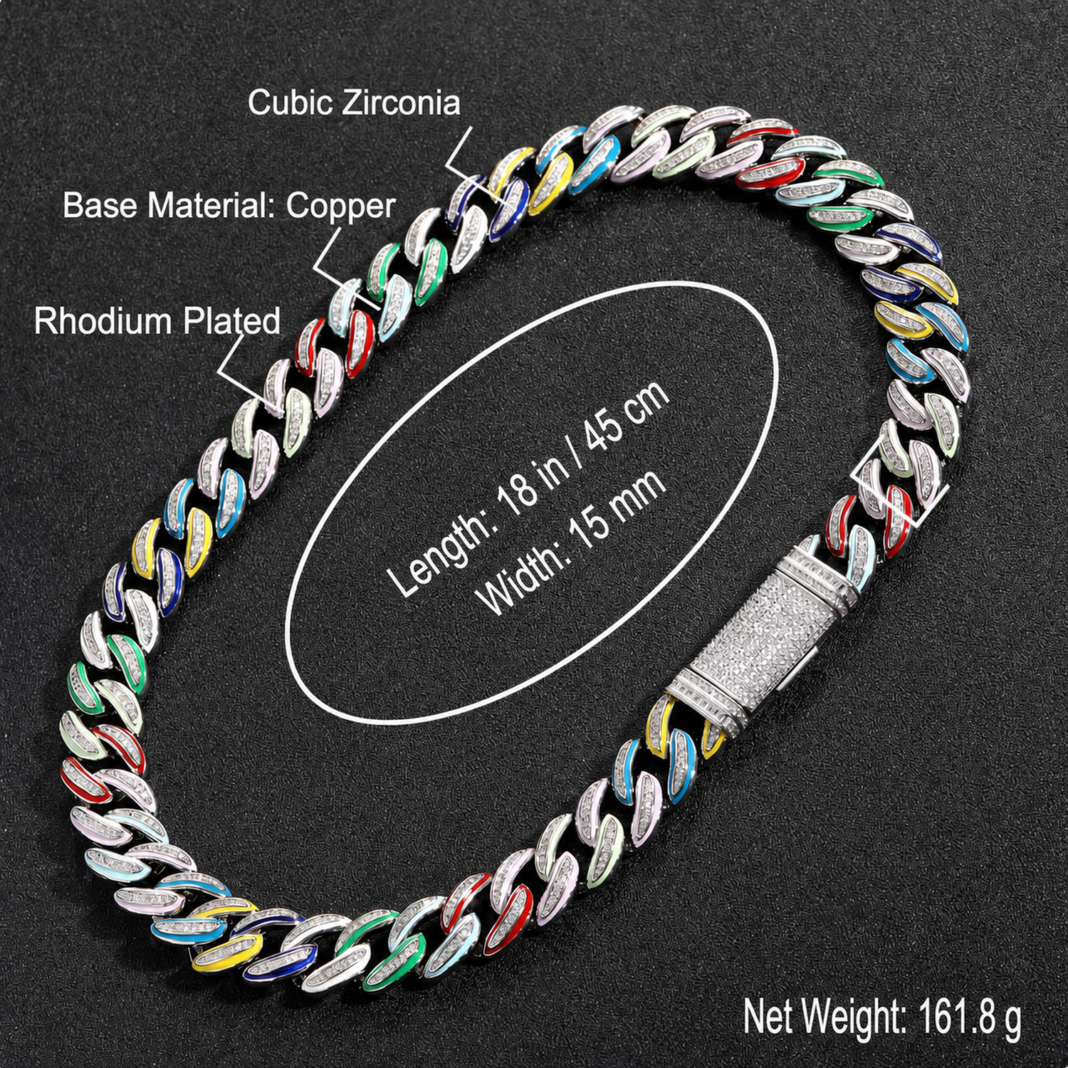 15mm Cuban chain size guide for the 18 inch option