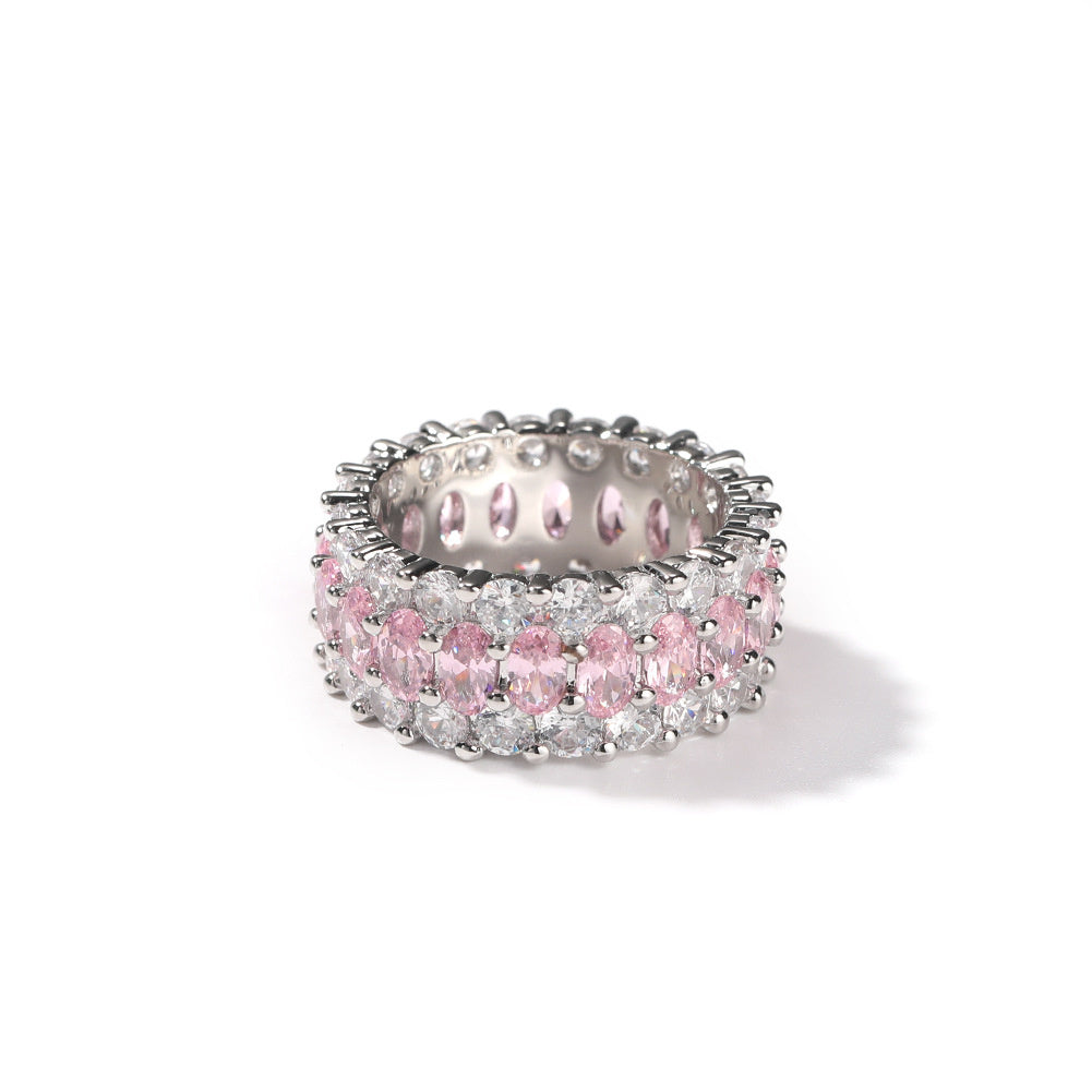 Rear view of the pink-stone ring showing the open setting