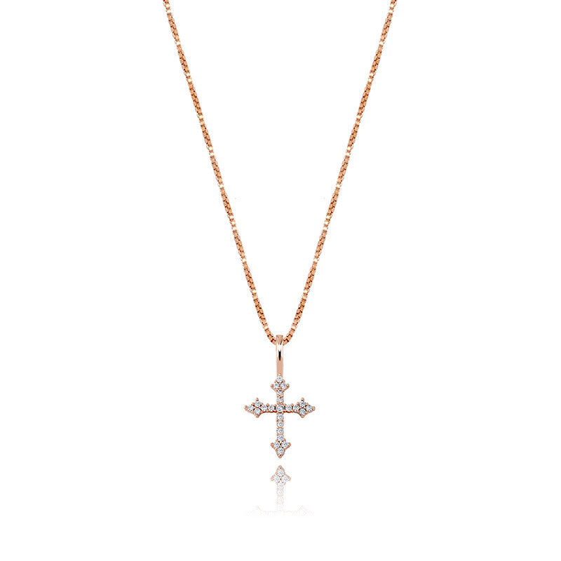 Rose gold plated 925 sterling silver iced ornate cross pendant