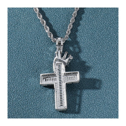 Silver crown cross pendant back construction