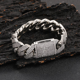 Silver 20mm iced Cuban link bracelet and fully iced box clasp