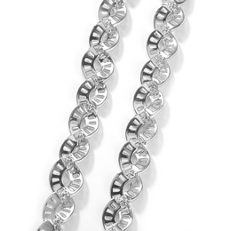 Reverse side of silver-tone DNA spiral links showing the open-backed settings