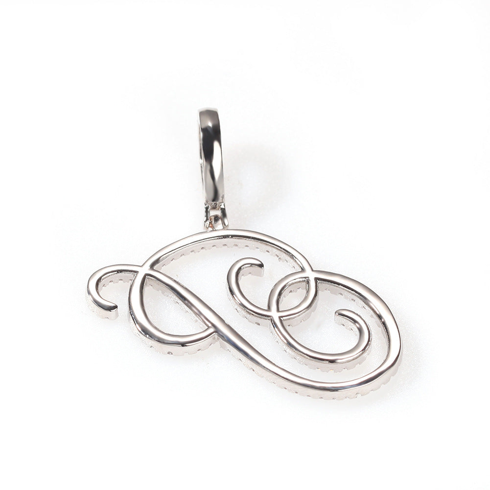 Back view of a silver-tone script letter B pendant