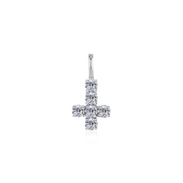 Silver round CZ inverted cross pendant isolated front view