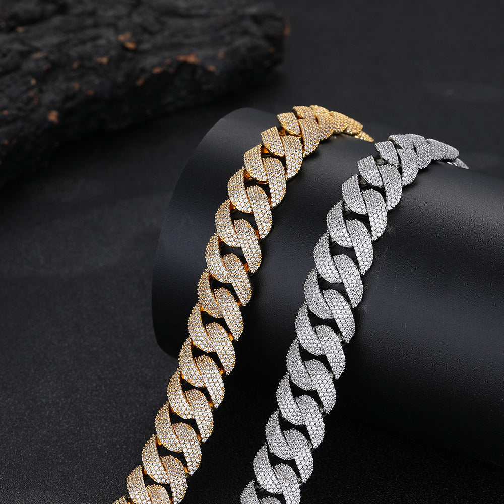 Gold- and silver-tone Cuban links showing their pavé outward faces