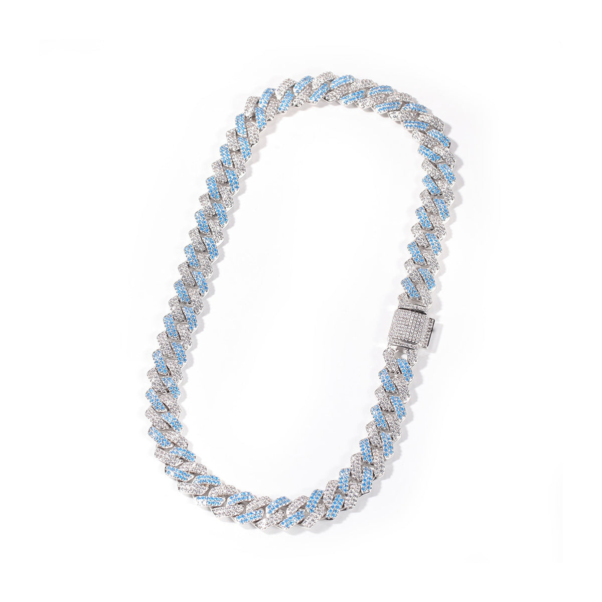 13mm iced geometric Cuban chain bracelet and necklace silver bule