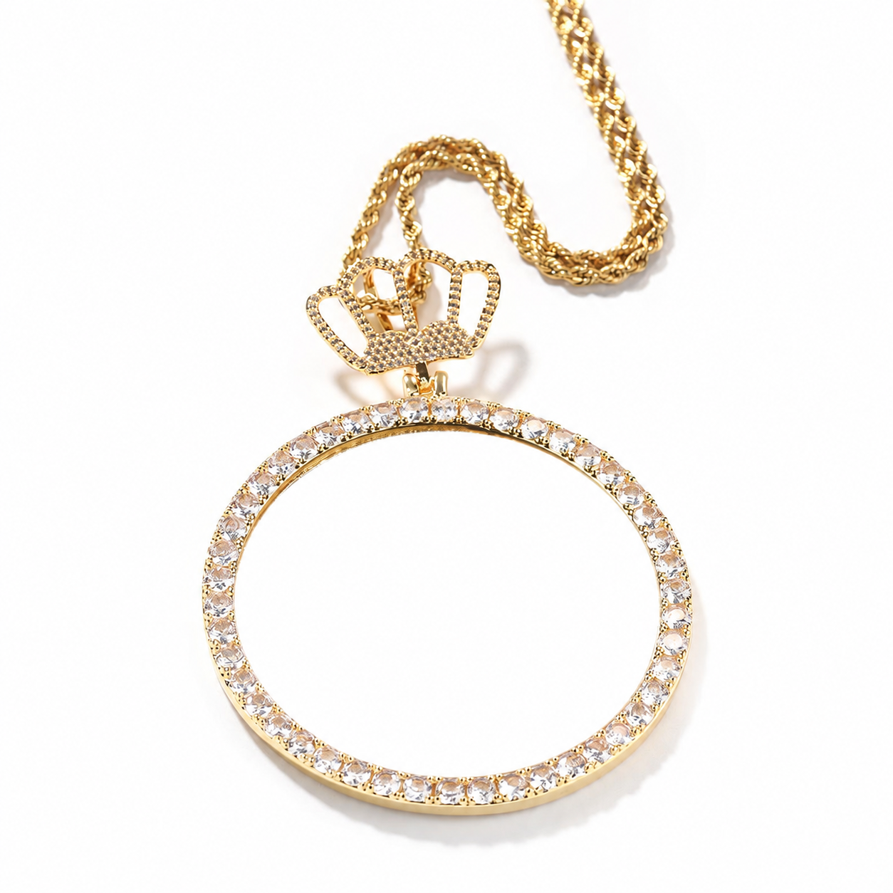 Gold 68mm custom crown photo pendant with white customization area