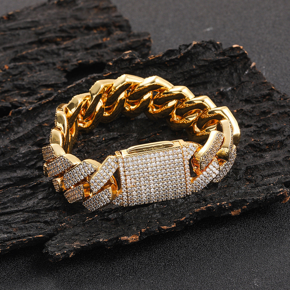 Gold 20mm iced Cuban link bracelet and fully iced box clasp