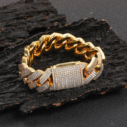 Gold 20mm iced Cuban link bracelet and fully iced box clasp