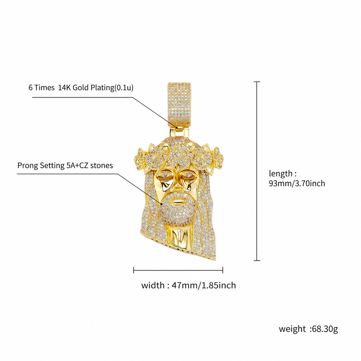 Gold iced Jesus Piece pendant size and weight guide