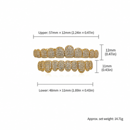 Size chart for 10-tooth micro-pavé CZ upper and lower grillz