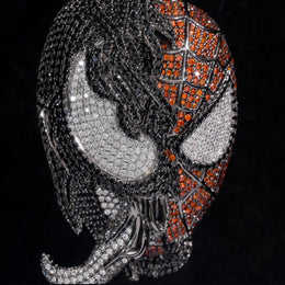 Close-up of black, white and orange cubic zirconia details