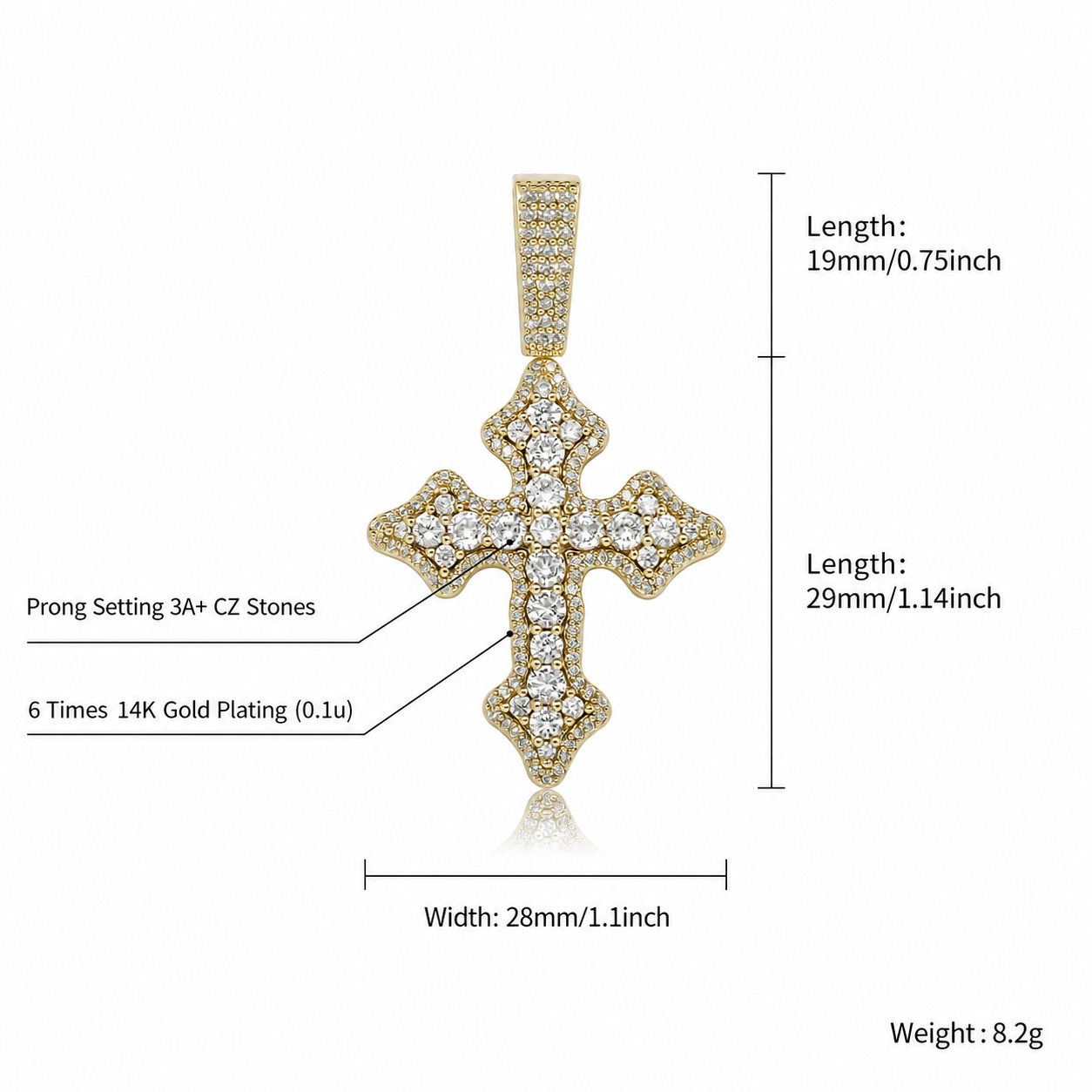 Gold iced vintage cross pendant size and weight guide