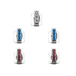 Silver five-piece tooth cap set with clear, blue and red stone bars