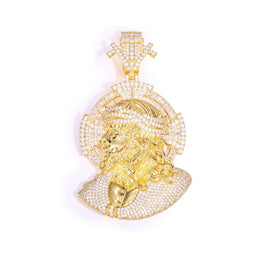 Gold iced 3D Jesus portrait pendant centered on white