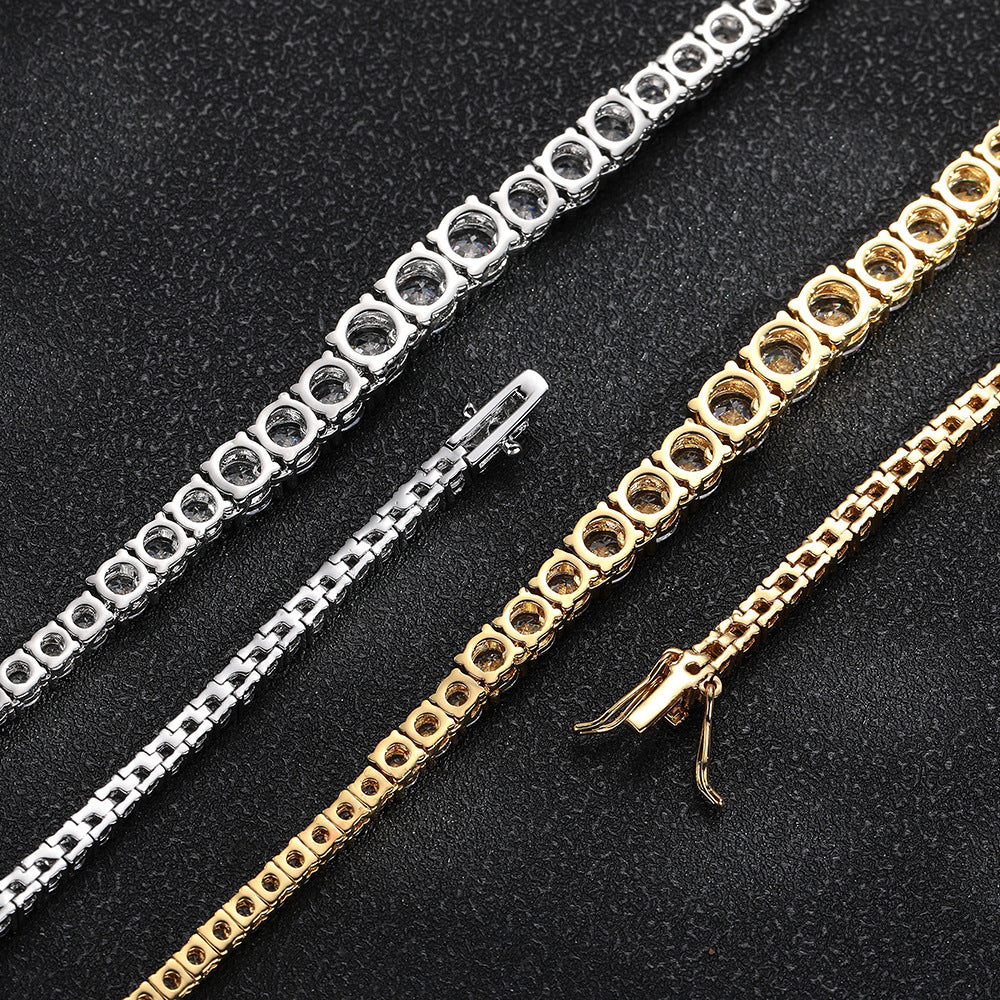 Open-backed settings and clasps on silver- and gold-tone graduated tennis jewelry