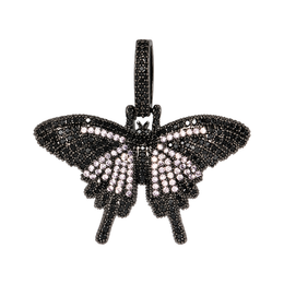 Black mini solid iced butterfly pendant with pink cubic zirconia on white
