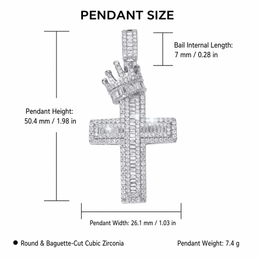 Iced crown cross pendant English size guide