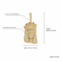 Gold iced out Jesus Piece pendant size and weight guide