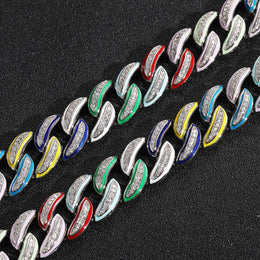 Multicolor enamel and cubic zirconia Cuban link detail