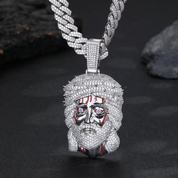 Silver-tone iced Crown of Thorns Jesus pendant close-up