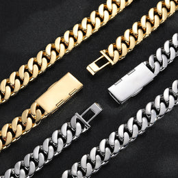 Smooth polished inner links and clasp backs on gold- and silver-tone Cuban chains