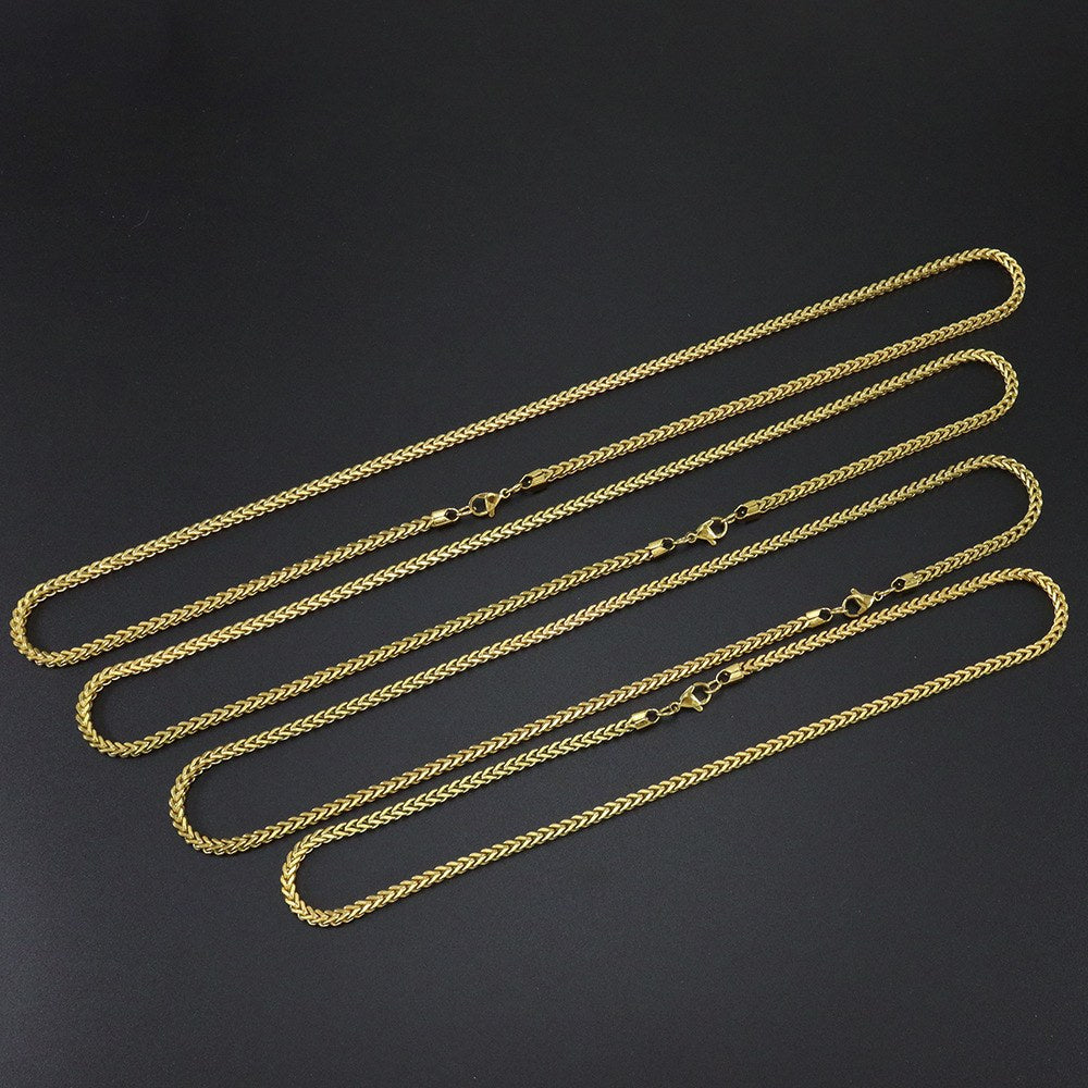 Gold 3mm Franco Chain length options laid flat