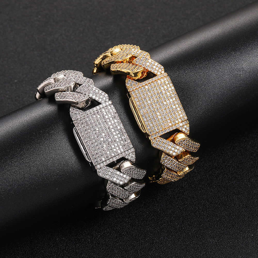 Silver and gold 20mm iced Cuban link bracelet clasp detail