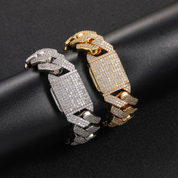 Silver and gold 20mm iced Cuban link bracelet clasp detail