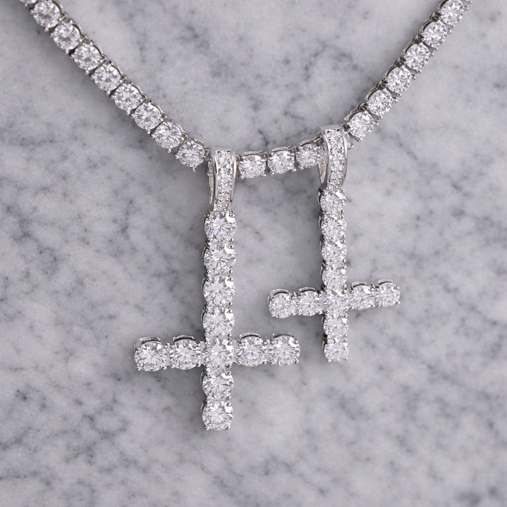 Iced Out Moissanite Inverted Cross Pendant- Miles Jewellery