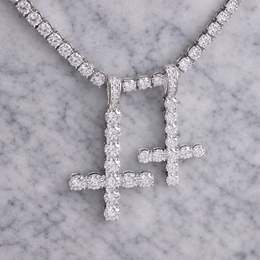 Iced out moissanite inverted cross pendant in 925 sterling silver