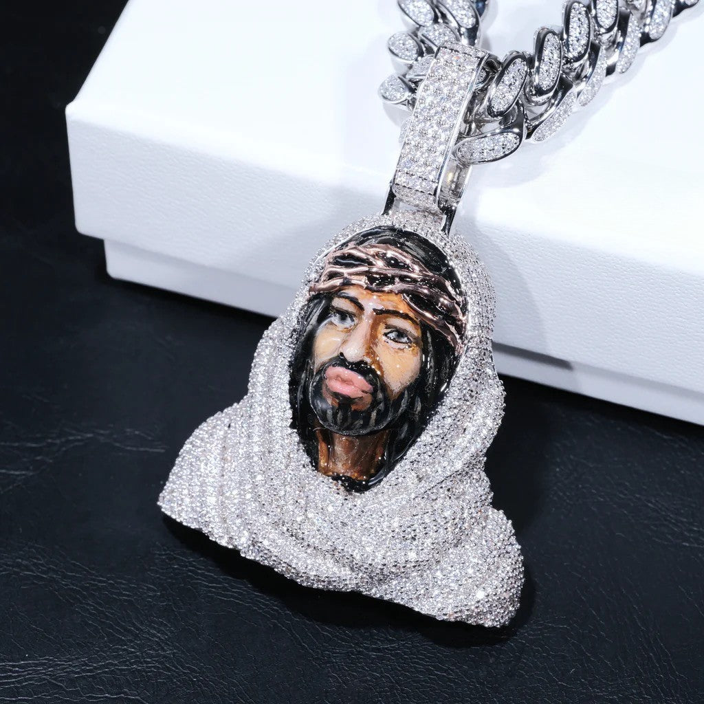 Iced Out 3D Jesus Bust Pendant - Enamel Finish- Miles Jewellery