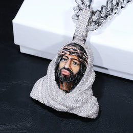 Iced Out 3D Jesus Bust Pendant - Enamel Finish- Miles Jewellery