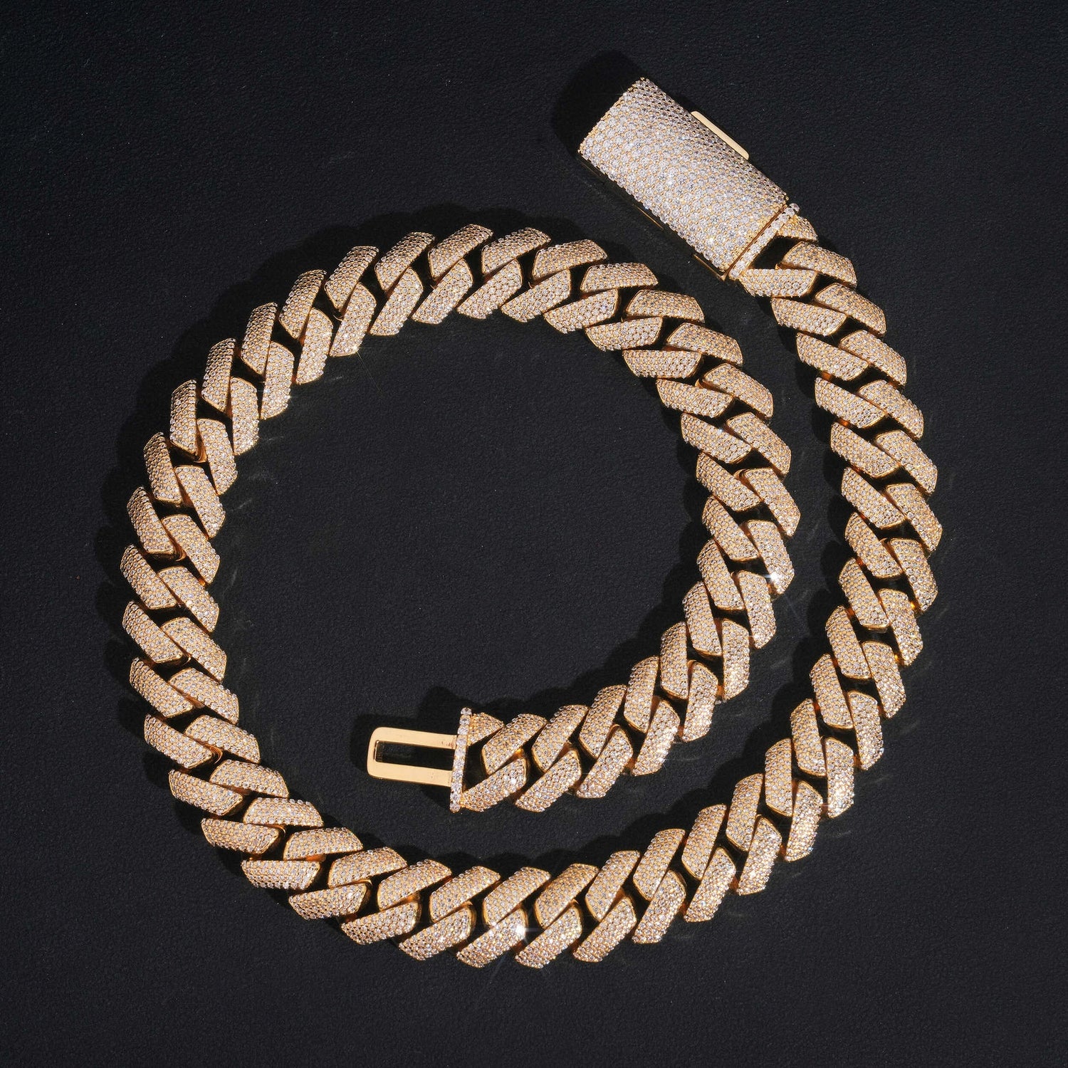 Gold 4-row iced Cuban chain and bracelet product view