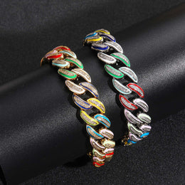 Matching gold and silver multicolor Cuban bracelets
