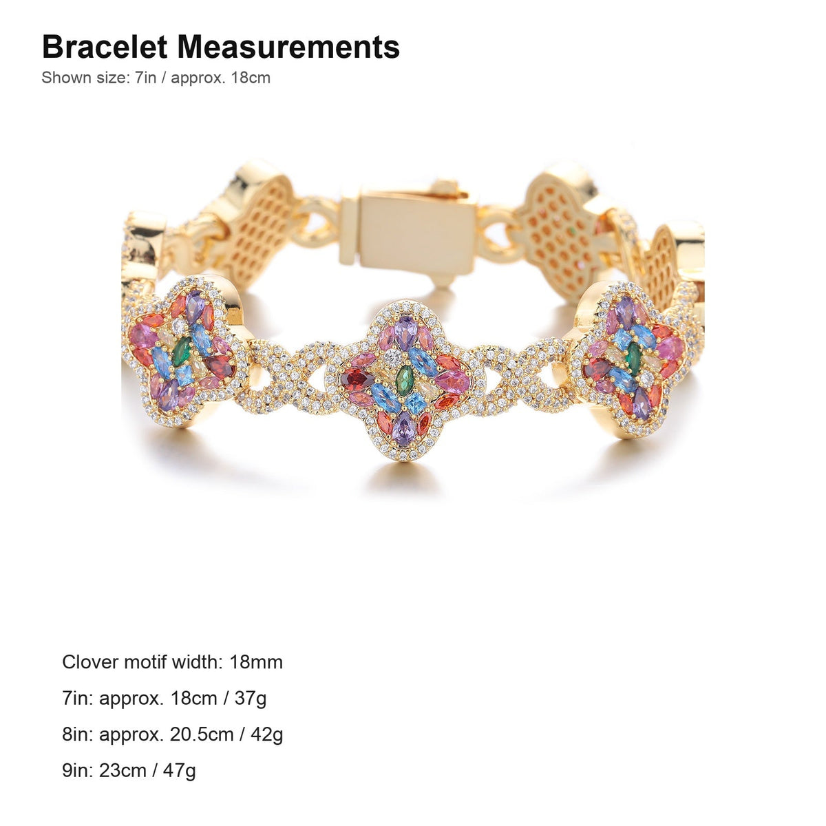 Multicolor clover bracelet size and weight guide