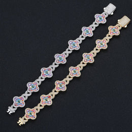 Silver-tone and gold-tone multicolor clover bracelets, full-length view