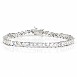 Silver-tone three-prong tennis bracelet with box clasp, front view