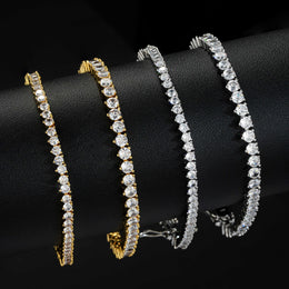 Tennis bracelets in Silver and Gold comparing two widths