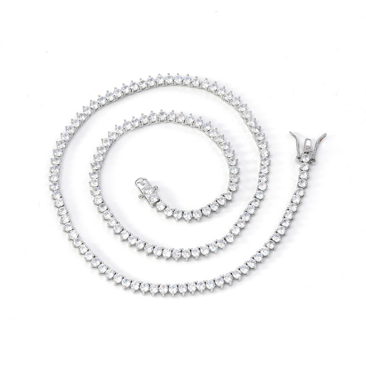 Silver-tone three-prong tennis necklace arranged in a spiral