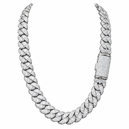 Silver-tone Cuban necklace in a U-shaped drape with a stone-set clasp on white