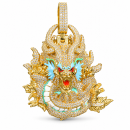 Gold iced dragon pendant on white