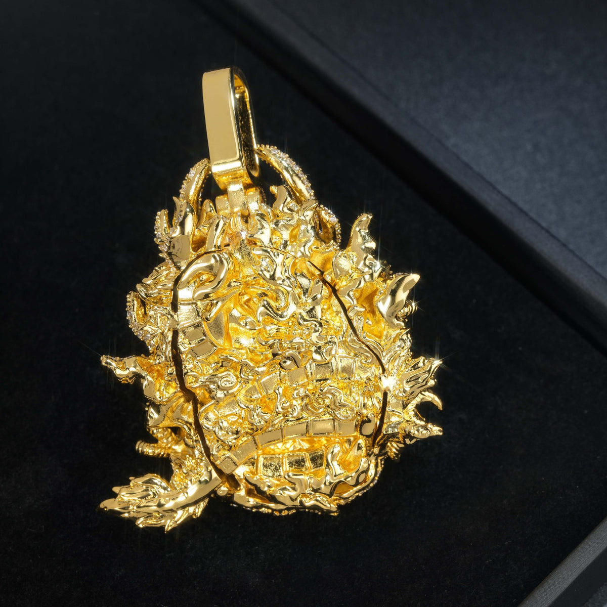 Gold iced dragon pendant back view