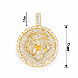 Lion medallion pendant size guide showing body and bail heights