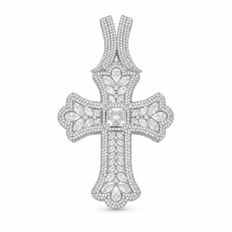 Silver oversized iced octagonal cross pendant on white