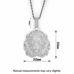 Lion head pendant size guide showing body and bail measurements