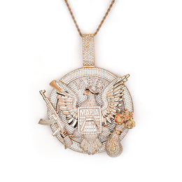 Rose gold-tone eagle medallion pendant on white