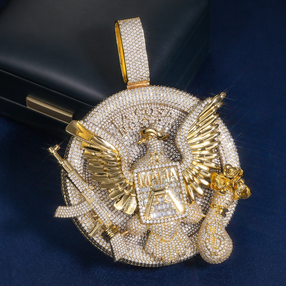 Gold-tone eagle medallion pendant front view